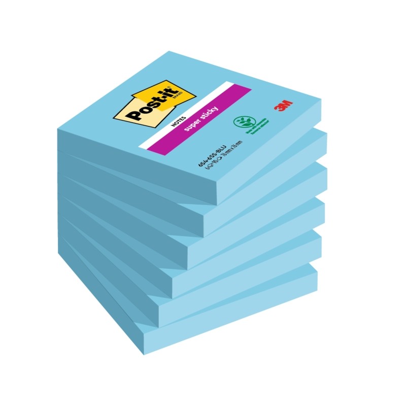 Post-It Super Sticky confezione da 6 pezzi da 90 foglietti adesivi riposizionabili - Forma quadrata - 76x76 mm - Colore 