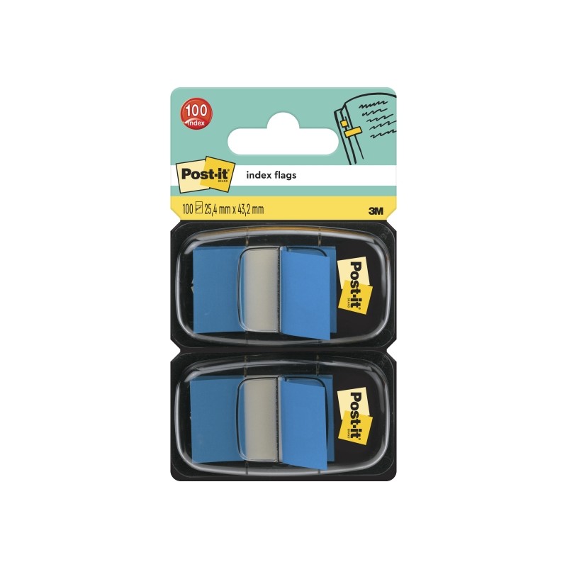 Confezione di 2 dispenser Post-It Index con 50 marcatori riposizionabili - Forma rettangolare - Colore blu