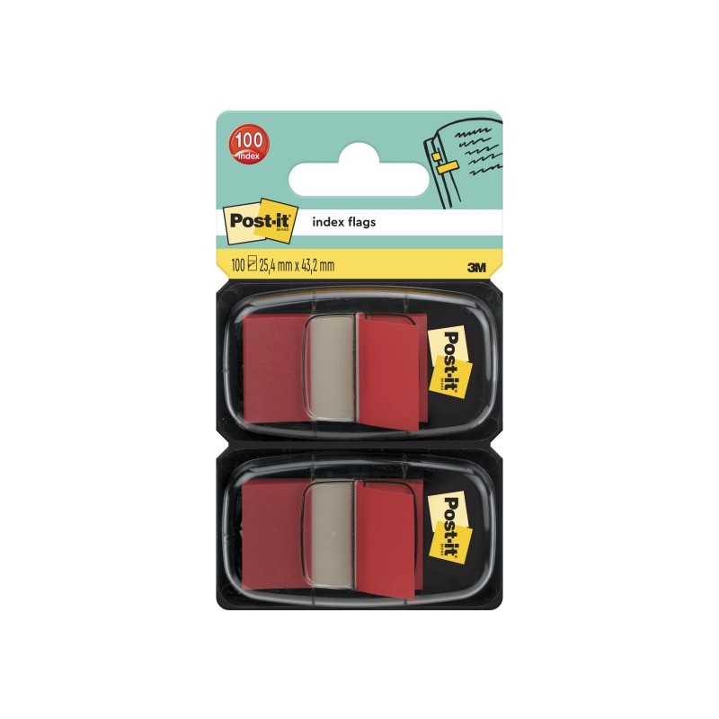 Confezione di 2 dispenser Post-It Index con 50 marcatori riposizionabili - Forma rettangolare - Colore rosso