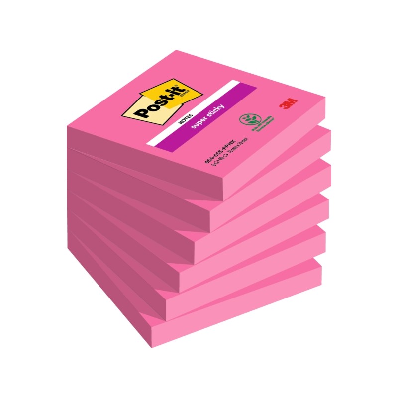 Post-It Super Sticky confezione da 6 pezzi da 90 foglietti adesivi riposizionabili - Forma quadrata - 76x76 mm - Colore 