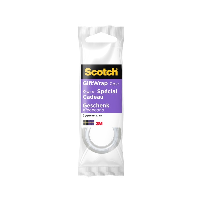 Scotch Giftwrap Confezione da 2 nastri adesivi satinati - 19 mm x 7.5 m - specifici per confezioni regalo - colore trasp