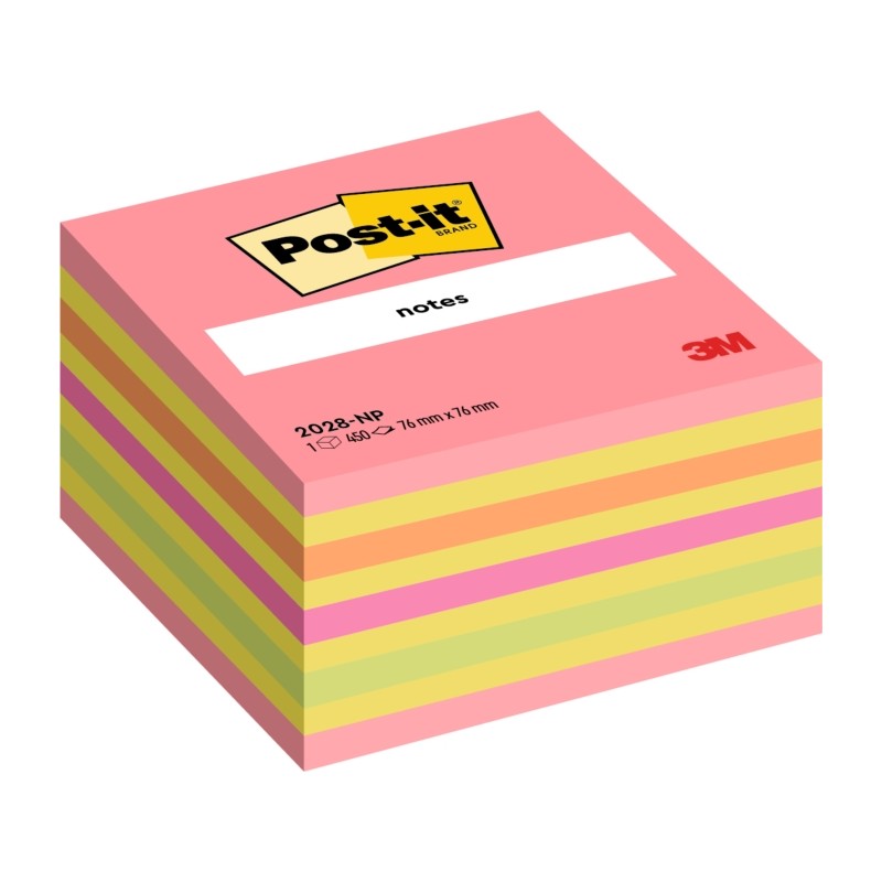 Cubo di 450 foglietti adesivi riposizionabili Post-It - Forma quadrata - 76x76 mm - Colori assortiti