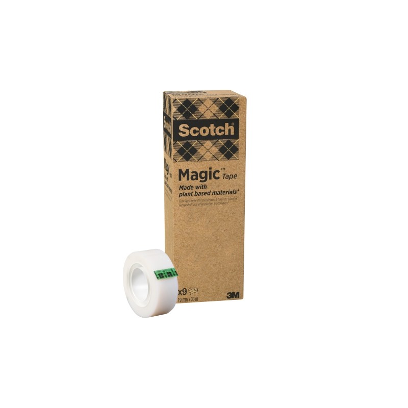 Scotch Magic 9 Confezioni di nastri adesivi - 66% di adesivo vegetale - 19mm x 33m - Colore trasparente