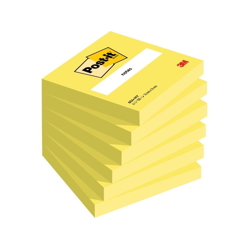 Blocco note Post-It 6 confezioni da 100 note adesive riposizionabili - Forma quadrata - 76x76 mm - Colore giallo chiaro