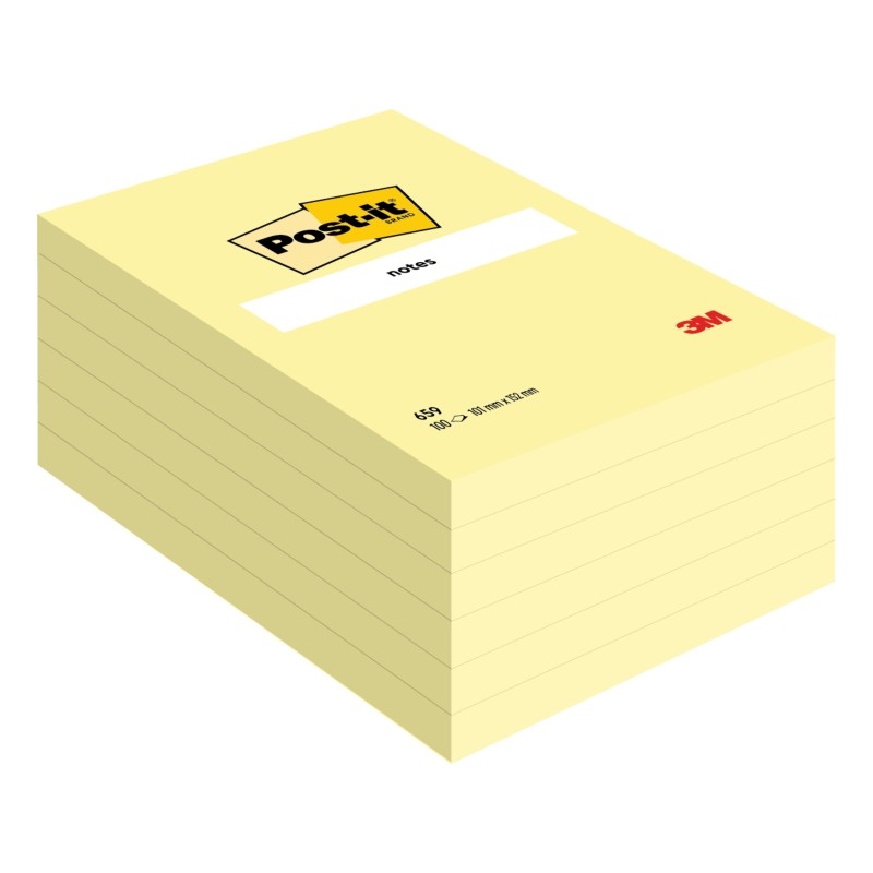 Post-It Pads 6 Confezione da 100 foglietti adesivi riposizionabili - Forma rettangolare - 101x152 mm - Colore giallo chi