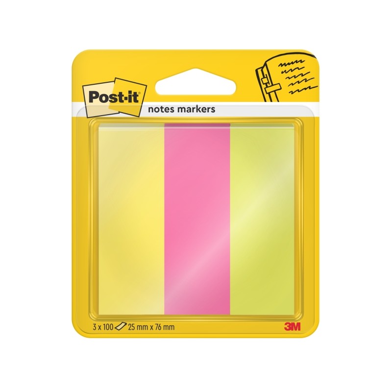 Post-It Pad 3 confezioni da 100 pennarelli riposizionabili - Forma rettangolare - Colori assortiti