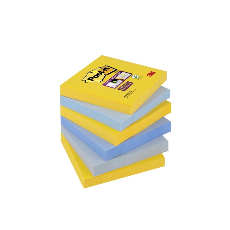 Post-It Super Sticky confezione da 6 pezzi da 90 foglietti adesivi riposizionabili - Forma quadrata - 76x76 mm - Colori 
