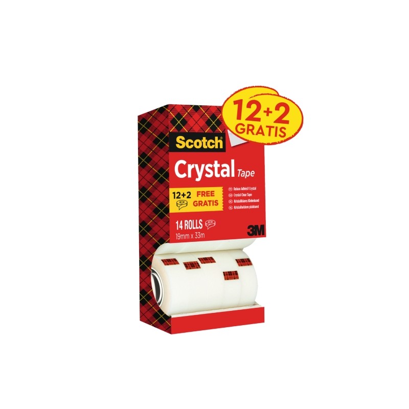 Nastro adesivo Scotch Crystal - Confezione risparmio da 14 rotoli da 19 mm x 33 m - trasparente