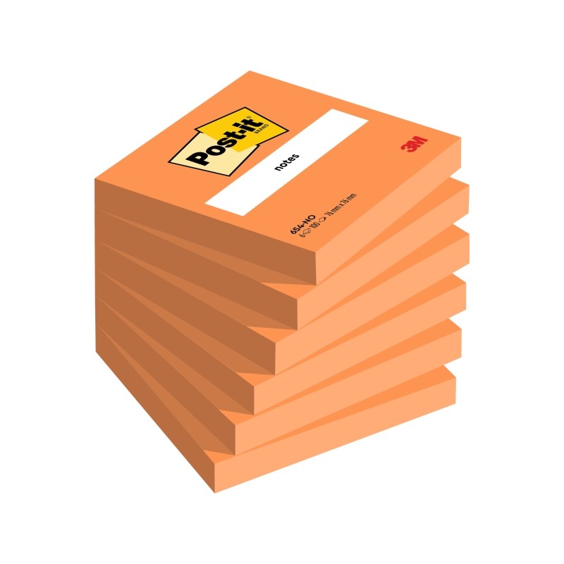 Post-It Post-It Pads 6 Pack di 100 note adesive riposizionabili - Forma quadrata - 76x76mm - Colore arancione