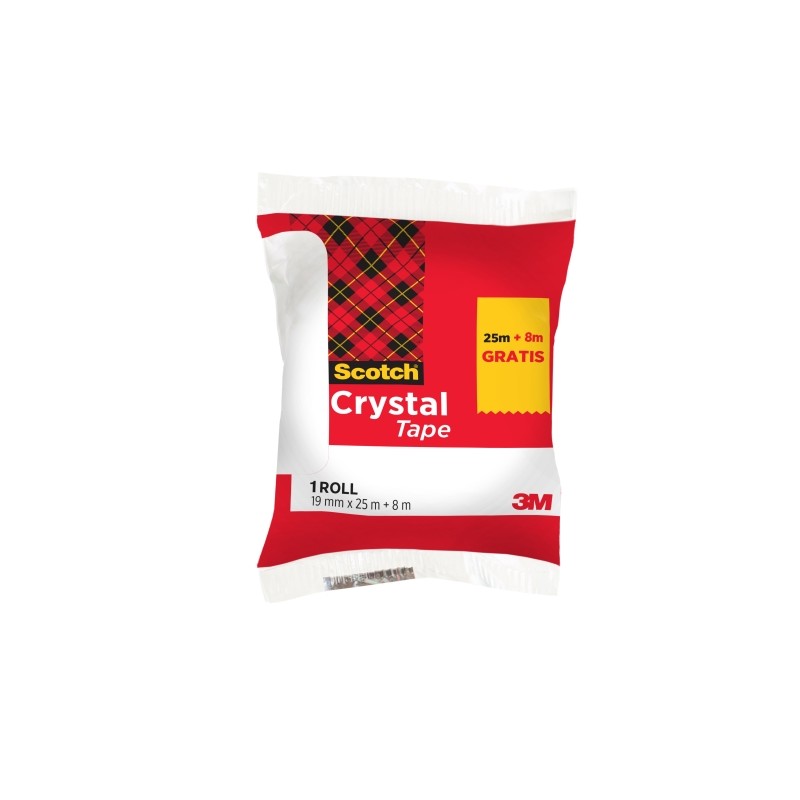 Nastro adesivo Scotch Crystal - 19 mm x 33 m - Promozionale 25 m + 8 m in omaggio - Colore trasparente