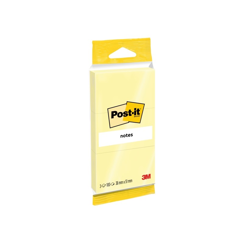 Confezione da 3 blocchetti di 100 foglietti adesivi riposizionabili Post-It - 38x51 mm - 100% PEFC - Colore giallo chiar