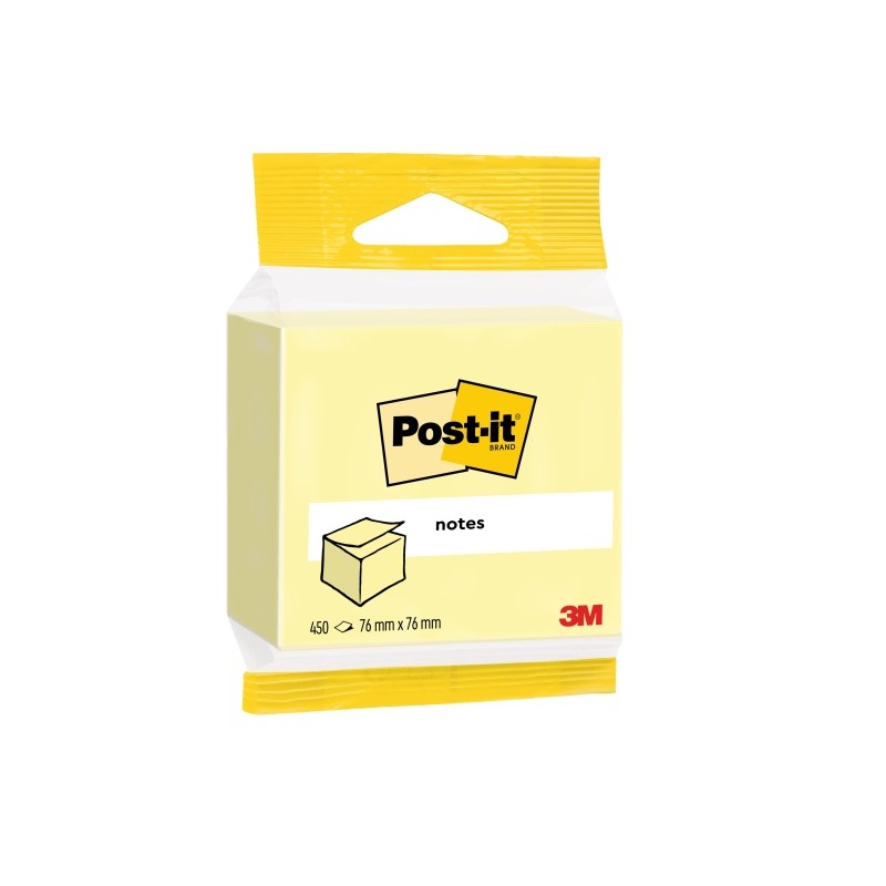 Cubo di 450 foglietti adesivi riposizionabili Post-It - Forma quadrata - 76x76 mm - Colore giallo chiaro