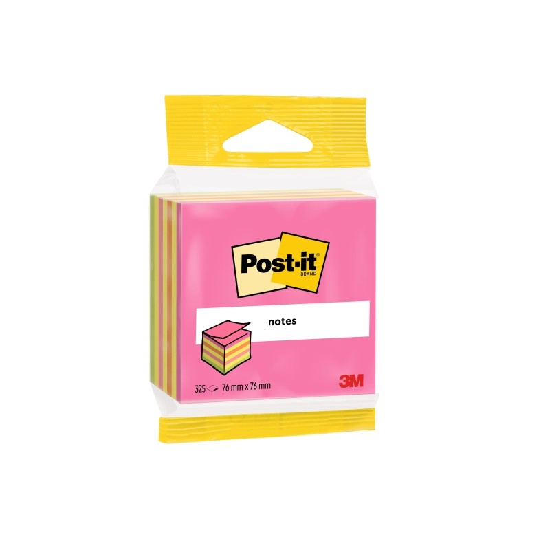 Cubo di 325 foglietti adesivi riposizionabili Post-It - Forma quadrata - 76x76 mm - Colori assortiti