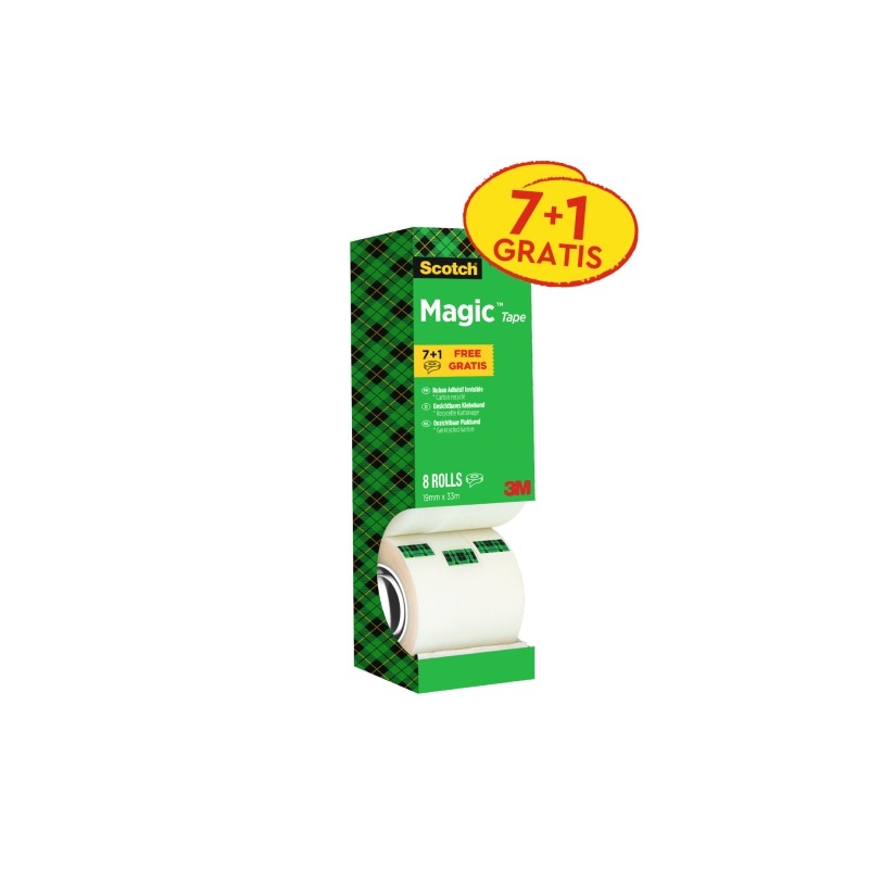 Scotch Magic Invisible Adhesive Tape - Confezione da 8 rotoli da 19 mm x 33 m - Colore trasparente