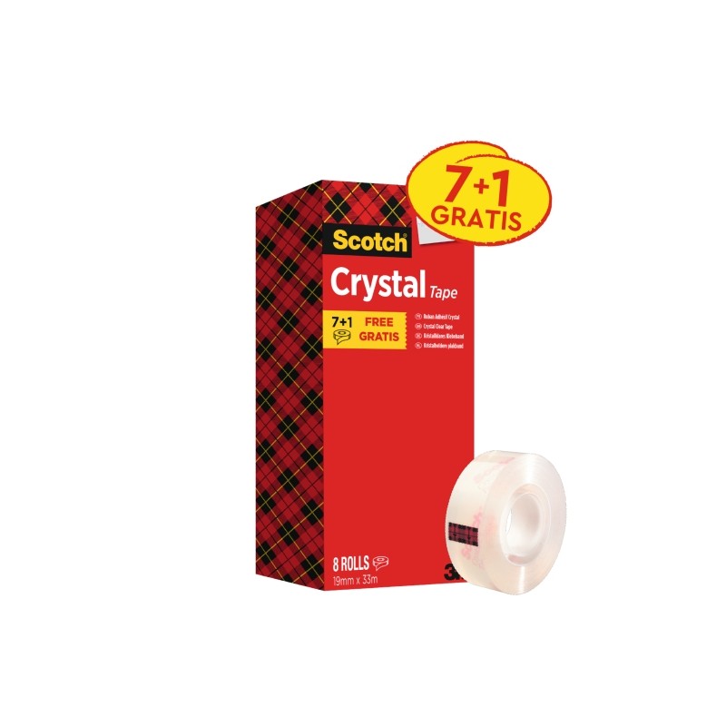 Nastri adesivi Scotch 8 Pack - 19mm x 33m - Promocion 7 + 1 Gratis - Colore trasparente
