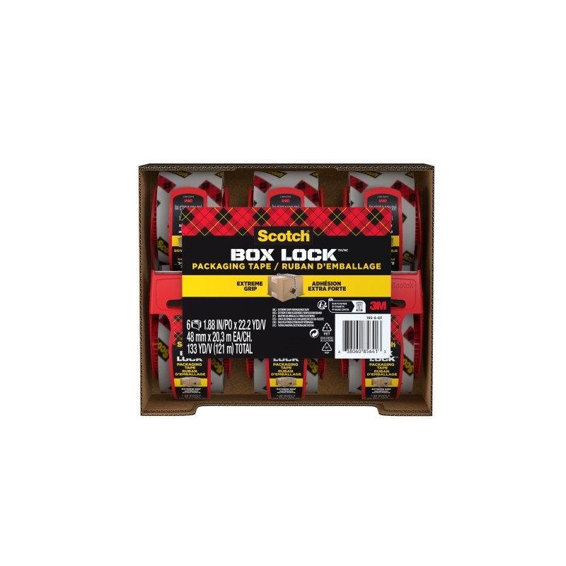 Scotch Box Lock 6 Confezioni di sigilli per imballaggio - 48 mm x 20.3 m - Include dispenser - Colore trasparente