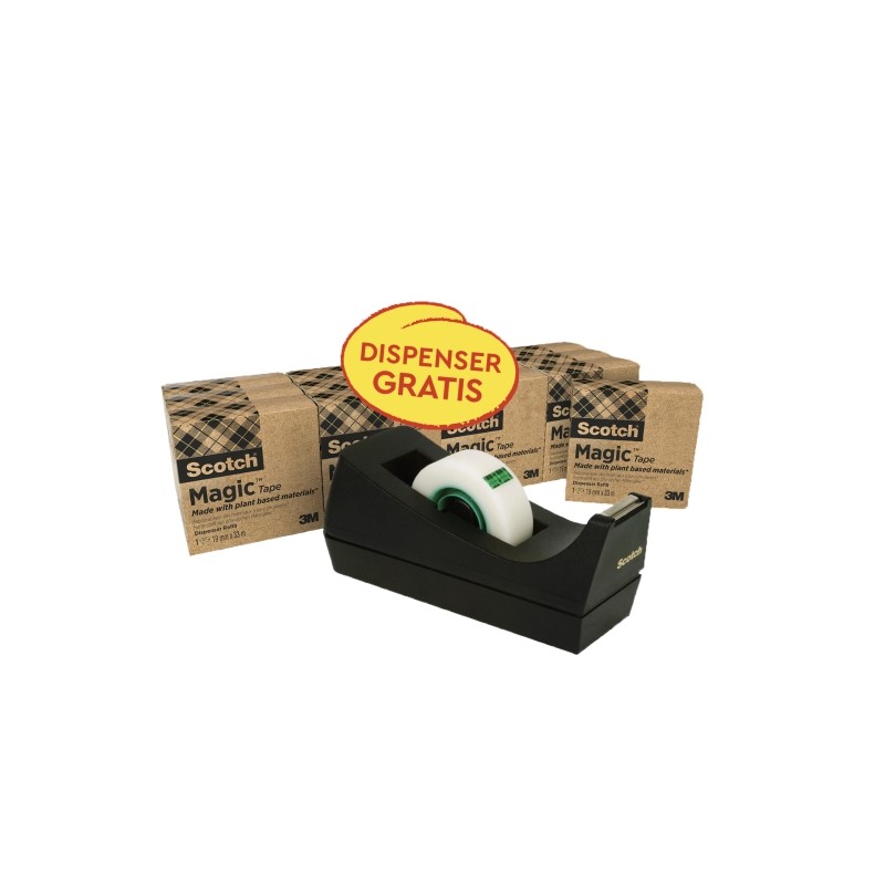 Scotch Magic 14 Confezioni di nastro adesivo Scotch - 66% adesivo vegetale - 19mm x 33m - Promozione dispenser gratuita 