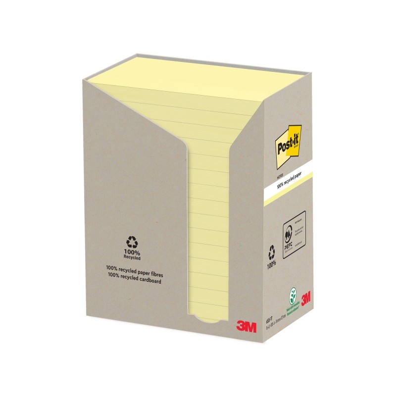 Blocchetti di 100 foglietti adesivi Post-It riciclati - Forma rettangolare - 76x127 mm - Colore: giallo chiaro
