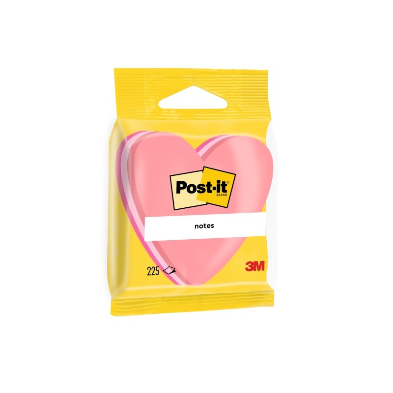 Blocco di 225 foglietti adesivi riposizionabili Post-It - Forma di cuore - 70x70 mm - Colore rosa