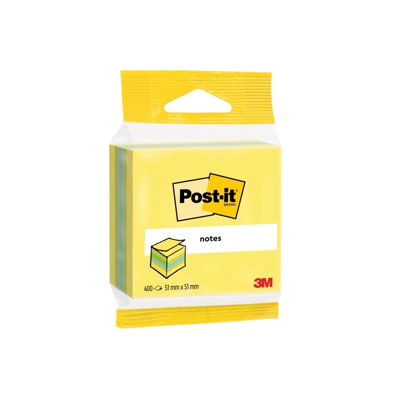 Cubo di 400 foglietti adesivi riposizionabili Post-It - Forma rettangolare - 51x51 mm - Colori assortiti
