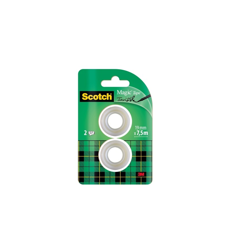 Scotch Magic Confezione da 2 nastri adesivi invisibili - Ricarica - 19 mm x 7.5 m - Colore trasparente