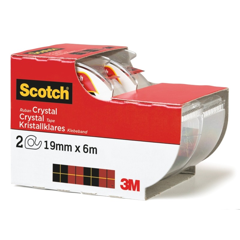 Scotch Crystal 2 Confezioni da 2 nastri adesivi invisibili - Super trasparente - 19 mm x 6 m - Bianco