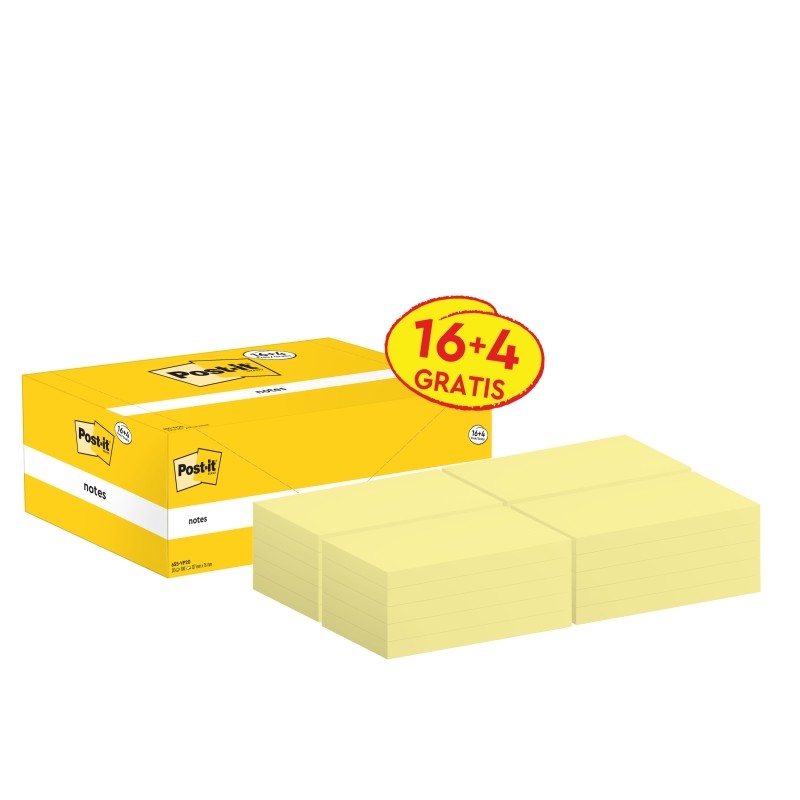 Confezione da 20 blocchetti di 100 foglietti adesivi riposizionabili Post-It - Forma rettangolare - 76x127 mm - Colore g