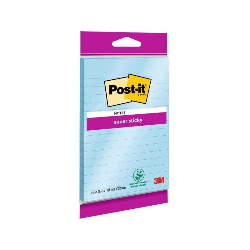 Post-It Super Sticky Pad di 90 grandi note adesive riposizionabili - con linee - 102x152 mm - Colore blu