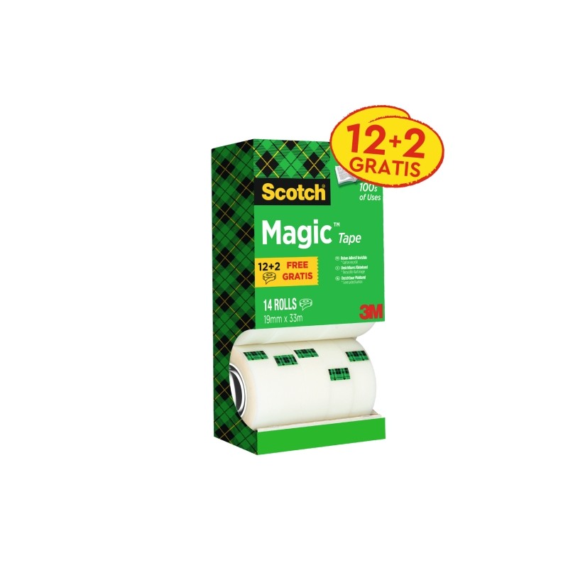 Scotch Magic Invisible Adhesive Tape - Confezione risparmio da 14 rotoli 19 mm x 33 m - Trasparente
