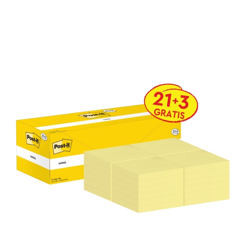 Post-It Pad Confezione da 24 x 100 foglietti adesivi riposizionabili - Forma quadrata - 76x76 mm - Colore giallo chiaro