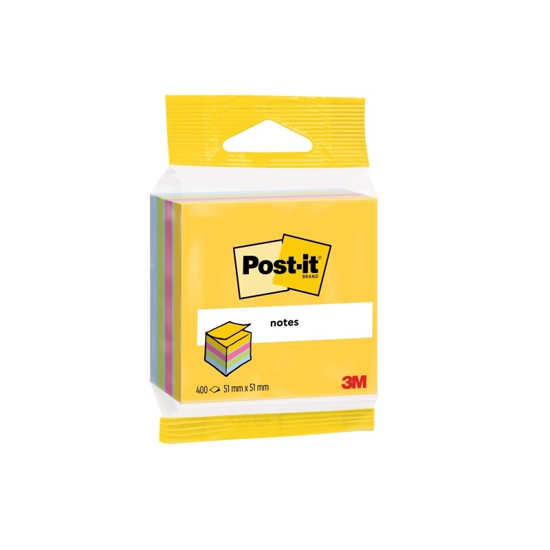 Cubo di 400 foglietti adesivi riposizionabili Post-It - Forma quadrata - 51x51 mm - Colori assortiti