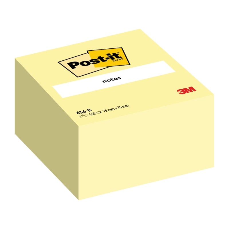 Cubo di 450 foglietti adesivi riposizionabili Post-It - Forma quadrata - 76x76 mm - Colore giallo chiaro