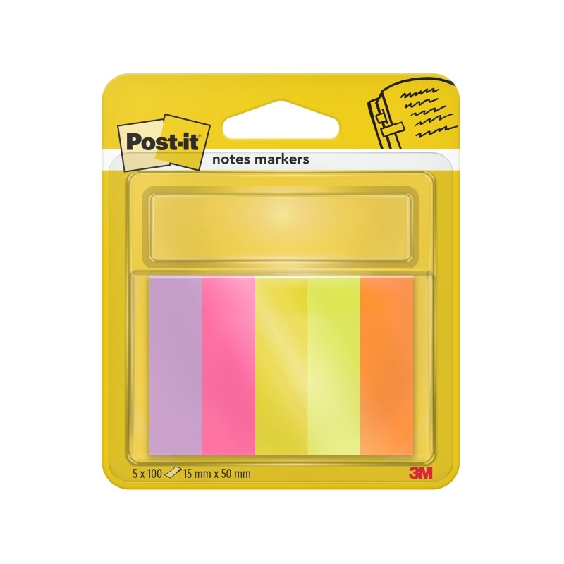 Post-It Pads 5 confezioni da 100 pennarelli riposizionabili - Forma rettangolare - Colori assortiti