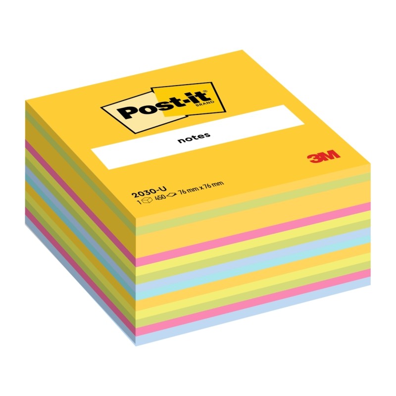 Cubo di 450 foglietti adesivi riposizionabili Post-It - Forma quadrata - 76x76 mm - Colori assortiti