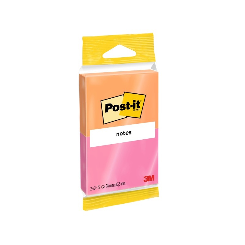 Blocchetti di 75 foglietti adesivi riposizionabili Post-It - Forma rettangolare - 76x63.5 mm - Colori assortiti