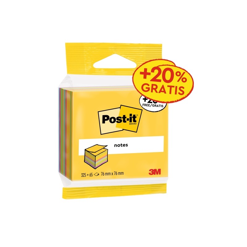 Cubo di 390 foglietti adesivi riposizionabili Post-It - Forma quadrata - 76x76 mm - Colori assortiti