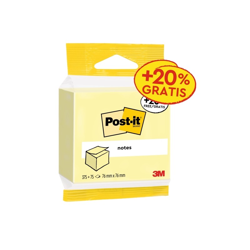 Blocchetto di 450 foglietti adesivi riposizionabili Post-It - 76x76 mm - 100% PEFC - Colore giallo chiaro