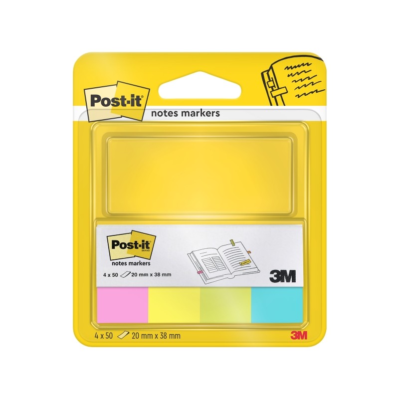Post-It Pads Confezione da 50 pennarelli riposizionabili - Forma rettangolare - Colori assortiti