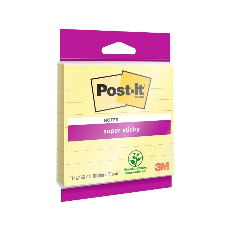 Post-It Super Sticky Pad di 45 note adesive riposizionabili - Forma quadrata - 101x101 mm - Giallo chiaro