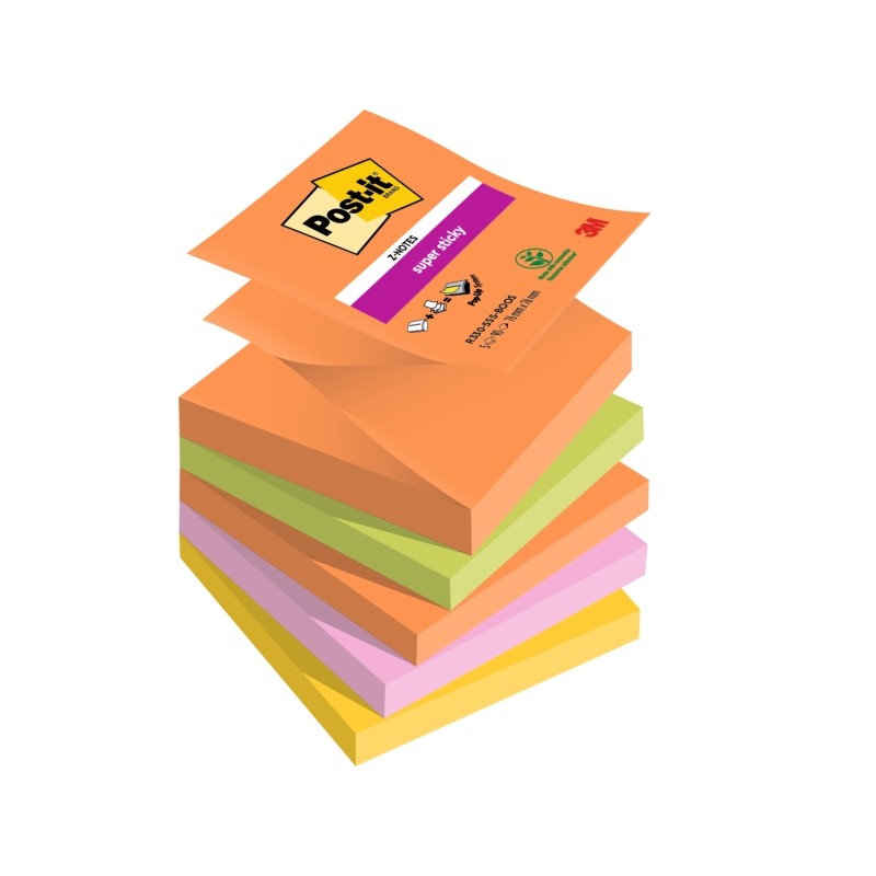 Post-It Super Sticky confezione da 5 pezzi da 90 foglietti adesivi riposizionabili - Forma quadrata - 76x76 mm - Zig-Zag