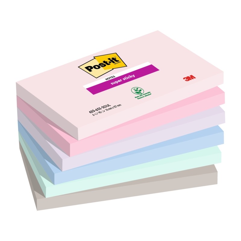Post-It Super Sticky confezione da 6 pezzi da 90 foglietti adesivi riposizionabili - Forma rettangolare - 127x76 mm - Co