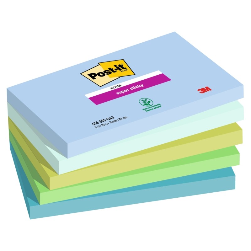 Post-It Super Sticky confezione da 5 pezzi da 90 foglietti adesivi riposizionabili - Forma rettangolare - 127x76 mm - Co