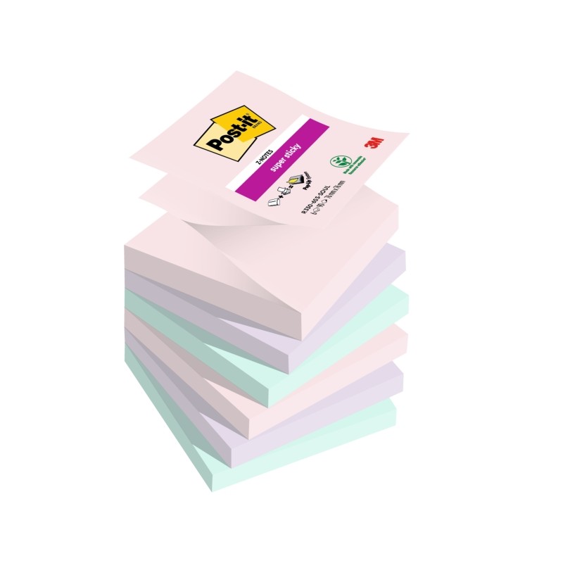 Post-It Super Sticky confezione da 6 pezzi da 90 foglietti adesivi riposizionabili - Forma quadrata - 76x76 mm - Zig-Zag
