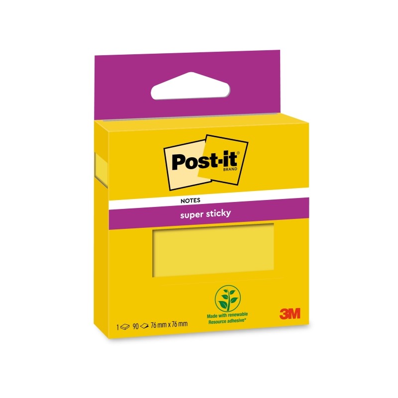 Post-It Super Sticky Pad di 90 note adesive riposizionabili - 76x76mm - 100% PEFC - Colore giallo