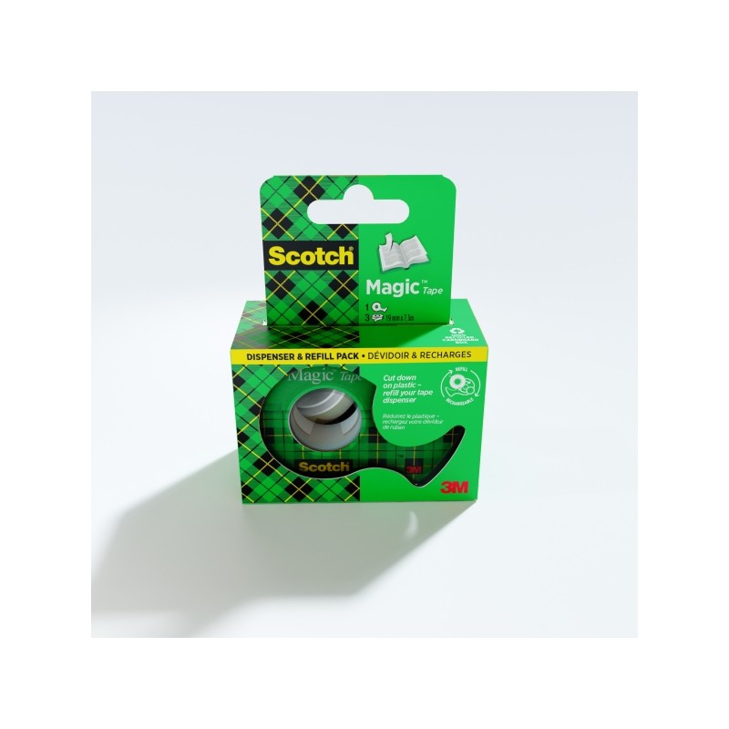Scotch Magic 2 Confezioni da 2 nastri adesivi invisibili - 19 mm x 7.5 m - Include dispenser - Colore trasparente