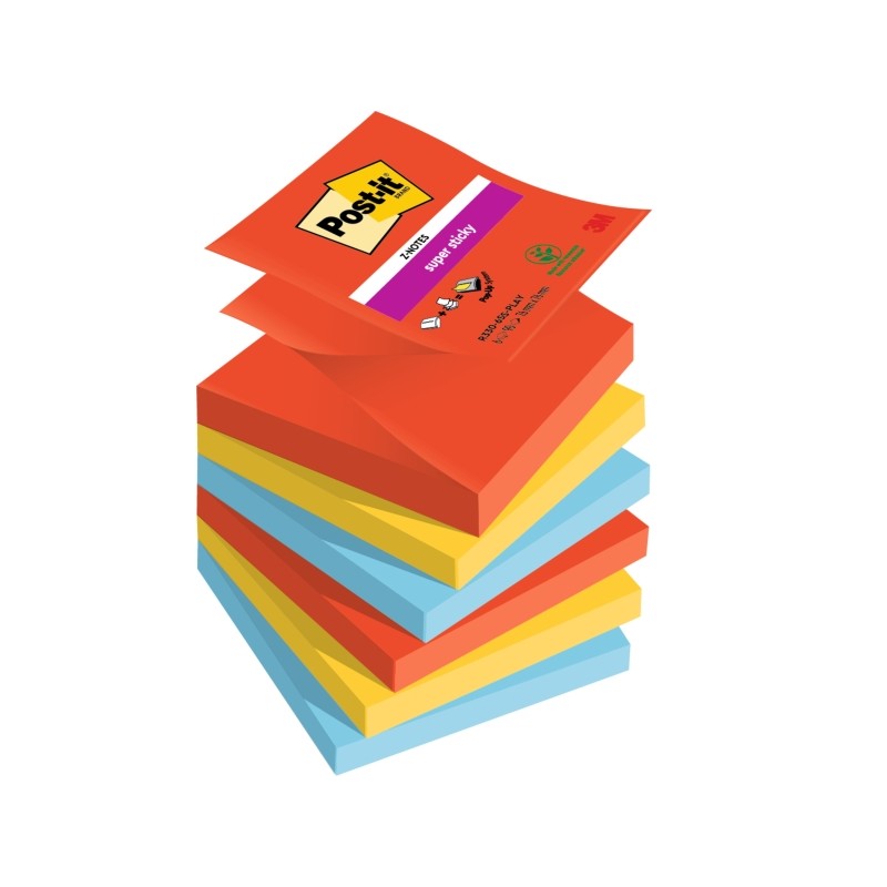 Post-It Super Sticky confezione da 6 pezzi da 90 foglietti adesivi riposizionabili - Forma quadrata - 76x76 mm - Zig-Zag