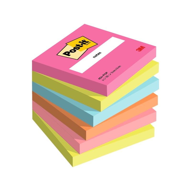 Post-It Post-It Pad 6 Confezioni da 100 foglietti adesivi riposizionabili - Forma quadrata - 76x76 mm - Colori assortiti