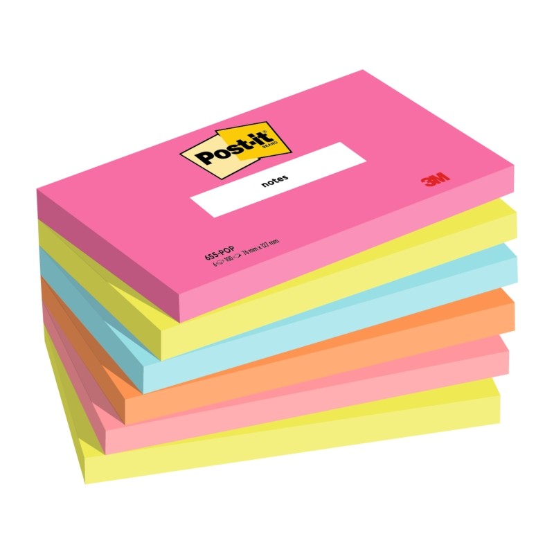 Post-It Post-It Pad 6 Confezioni da 100 foglietti adesivi riposizionabili - Forma rettangolare - 127x76 mm - Colori asso