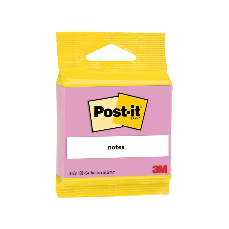 Blocco di 100 foglietti adesivi riposizionabili Post-It - Forma rettangolare - 63.5x76 mm - Colore rosa