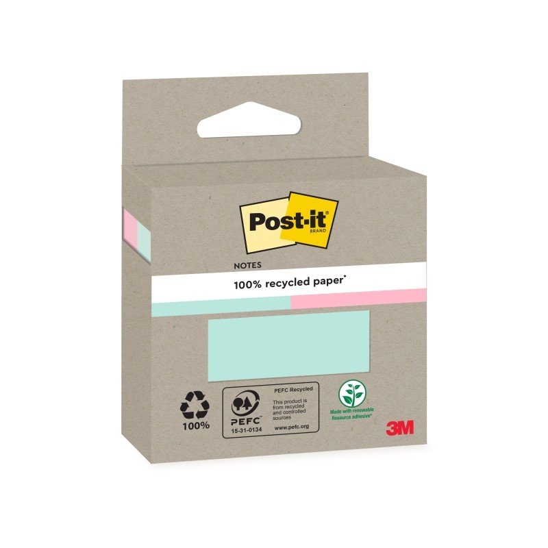 Block notes Post-It da 100 foglietti adesivi riciclati - Forma quadrata - Colori assortiti